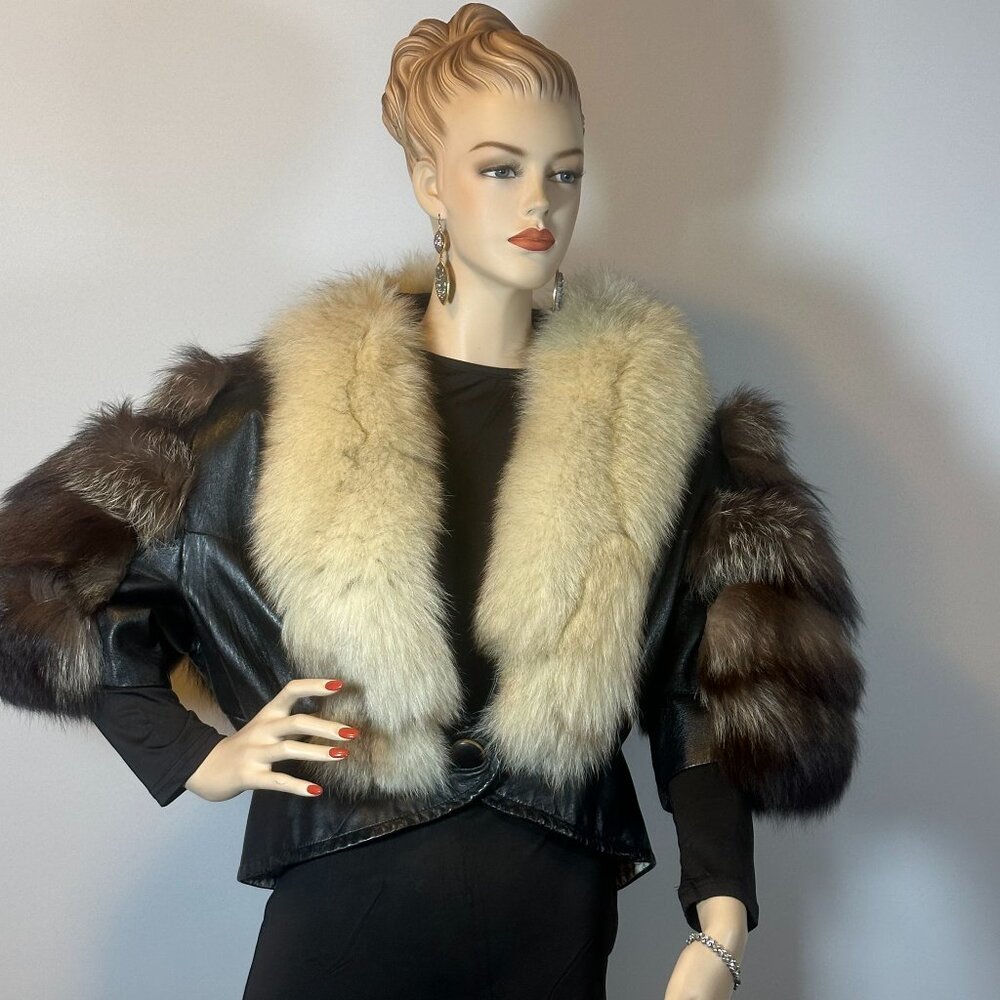 Vintage Fox Fur & Leather Cropped Jacket – Norwegian Blue & Silver Fox